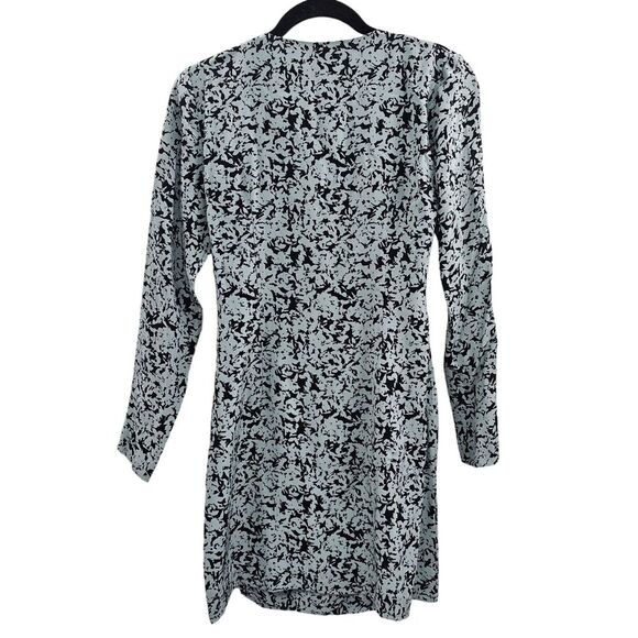 Club Monaco Wrap Dress Womens Size 2 Side Drape Mini Silk Black Blue Work Date - Picture 3 of 13